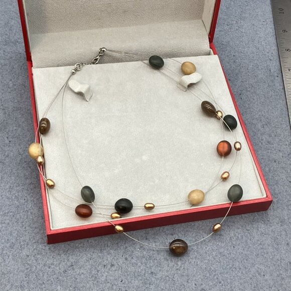 Triple Strand Illusion Necklace 16 In Silver Multicolored Red Envelope Gift Box - Picture 13 of 15